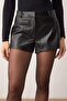 Black Faux Leather Extra Mini Shorts Tpraw26Sr00004 - 3