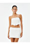 Crop Strapless Top Linen Blend Button Detail - 3