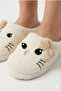 Hello Figured Ribbon Detailed Fluffy Animal Figured Slippers Women's Home Slippers