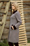 Women's Knitwear Steel Knit Belted Houndstooth Patterned Long Cardigan Cap - 3