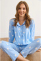 Women's Blue Heart Suede Textured Pajama Set Pjm-00000023