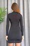 Women's Dress with Shoulder and Waist Gather Detail - Black - 4