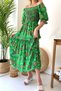 U-Neck Short Sleeve Kiloş Dress - Green - 4