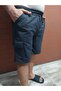 Men's Sport Shorts Comfortable Fit Rain Pattern Cargo Pockets Navy Blue - 3
