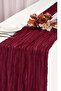 Burgundy Chiffon Draped, Wrinkled Textured Decorative Fabric Bohemian Table Runner |   180X80 cm - 2