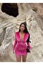 Special Design Shoulder Pad Piece Front Low-Cut Gathered Velvet Dress - 4