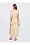 Kadın Bej Linen-Blend Midi Etek - 5