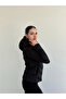 Black Hooded Puffer Winter Slim Fit Windproof Zippered Women's Jacket - 5