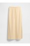 Kadın Bej Linen-Blend Midi Etek - 2