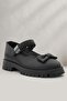 Black Matte Thick Sole Metal Detailed Velcro Girls' Ballerinas