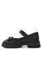 Black Matte Thick Sole Metal Detailed Velcro Girls' Ballerinas - 5