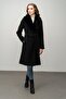Fur Collar and Snap Closure Coat with Detachable Waist Belt Black 3016 - 5