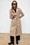 Apolet Detailed Snap Closure Oversize Moher Coat Kum 3147 - 6