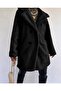 İkmal Unlined Women's Plush Short Black Coat