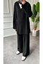 Women's Side Tie Knitwear Hijab Set - Black - 4