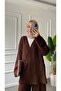Women's Side Tie Knitwear Hijab Set - Brown - 3