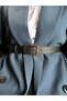 Loyal Rectangular Patterned Women's Gold Buckle Belt Coat Belt Dress Belt Trouser Belt