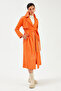 Belted Long Leather Trench - Orange - 3