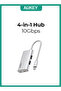 محول موزع USB 4 في 1 من OfficeDok، منفذان USB-A، منفذان USB-C، نقل بيانات بسرعة 10 جيجابت في الثانية، لون UH-CA01 فضي