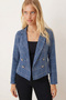 Women's Indigo-Beige Double-Breasted Collar Tweed Crop Jacket Arm-24K001014 - 3