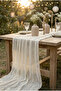 Nuvé |   100% Cotton Tulle Runner, Bohemian, Wedding Engagement Organization Tablecloth 90 X 400 cm Beige - 6