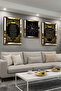 Gold Mirrored Plexi Framed Ayetel Kürsi Fatiha Surah And Esmaül Hüsna Triple MDF Board And Clock Set