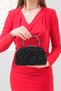 Women's Black Stoned Evening Dress Clutch Portfolio Bag - 3