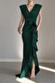 Women's Emerald Scuba Fabric Double-Breasted Neck Ruffled Evening Graduation Wedding Dress