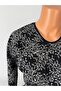 Women's Black Pink Patterned U Neck Long Sleeve Side Slit Viscose Mother Combed Cotton T-Shirt Blouse - 2