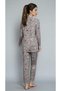 Triple Bamboo Milan Fabric Lace Detailed Long Sleeve Dressing Gown Undershirt Colorfast Printed Pajama Set - 4