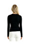 Black Color Finger-Looped Long Sleeve Body Blouse - 6