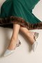 Women's Buckled Glitter Pointed Toe 5cm Flag Heel Spring Elegance Evening Dress Shoes - 5