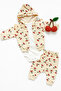 Cherry Pattern Cream Hooded Bodysuit 3-Piece Newborn Baby Girl Set - 2