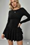 Skirt with Layered Flounces Mini Dress Full Fit Black