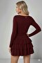 Mini Dress with Tiered Flounces, Full Fit, Burgundy - 3