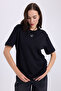 Women's Relax Fit Comfortable Cut 100% Cotton Soft Textured Basic Crew Neck Black T-Shirt Blouse - 2