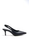 Rossie; Women's Black Matte Leather, Open Back Classic Thin Heeled Stiletto