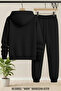 Black Zippered Cardigan Tracksuit Set Unisex Winter/ Transitional 3 Thread Fabric 100% Cotton - 2