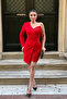 Atlas Fabric Sequin Detailed Jacket Dress - RED