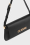 Women's Black Shoulder Bag with Adjustable Shoulder Strap, Magnetic Fastener and Embossed Logo - 4