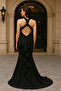 Black Evening Dress with Flower Detail 6419S - 2