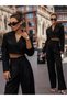 Black Crop Jacket Trousers Set