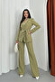 Women's double belted blazer jacket pants set - 2