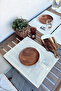 4-Piece 100% Raw Linen Spoon Holder Detailed American Serving/Supla Set