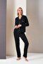 26035 Gorgeous Women's Buttoned Long Sleeve Pajamas Set with Ribbed Pockets - 3