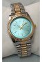 Stylish Design Women's Wristwatch - Gold Silver Color Band, Turquoise Dial, Boxed