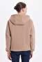 Women's Oversize Wide Cut Cotton Soft Textured Basic Mink Hooded Sweatshirt with Fleece Inside - 7