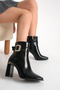 Women's Black Wrinkled Patent Leather Boots Offer a Modern and Bold Style with 9.5 cm Heel and Square Toe Design - 7