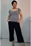Navy Blue Elastic Waist Casual Combed Viscose Capri Bottom Pajamas - 5