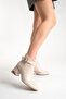 Women's Beige Snake Patent Leather 6.5 cm Heel Square Toe Stylish Boots – Modern and Elegant Style Complement. - 3